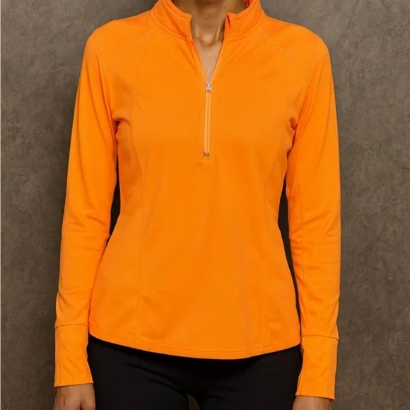 Athleta Vibrant Orange Long Sleeve Half Zip Top Size Large Running Athlesure - Picture 1 of 7